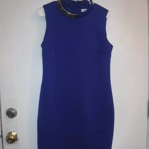 Calvin Klein Royal Blue Dress, with Silver attached collar necklace, Size 12